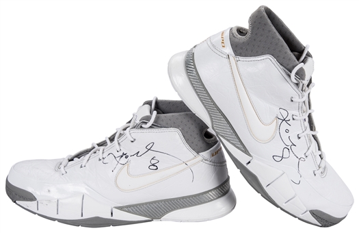 2005-06 Kobe Bryant Game Used & Twice Signed Nike Sneakers Photo Matched to 4/2/2006 - 43 Point Game (MeiGray & JSA)